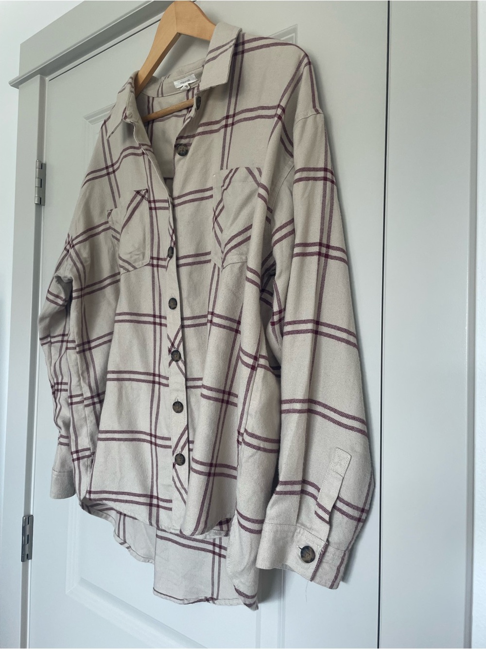 Maurices Cream and Burgundy Plaid Button-Down Shirt